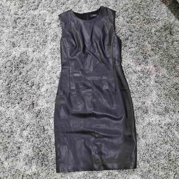Theory Faux Leather Fitted Sheath Sleeveless Dress Size 2 - Picture 2 of 7